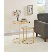 Coaster Furniture 935936 2-piece Round Glass Top Nesting Tables Gold